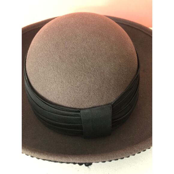 GEORGEORGE W BOLLMAN 100% WOOL BROWN HAT W/BLACK TRIM "EXCELLO" MADE IN USA - Picture 9 of 12